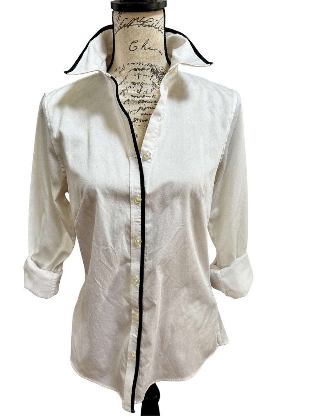 Banana Republic 97% Cotton Non-Iron White Shirt with Black Trim Tailored Classic